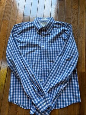 Abercrombie & Fitch Men's Blue and White Plaid Button-Down Shirt